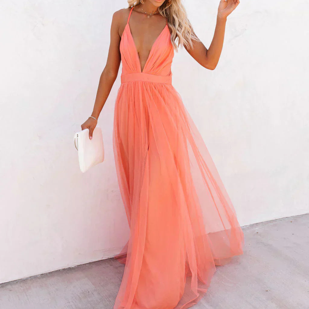 Ginebra | Vestido largo color coral claro
