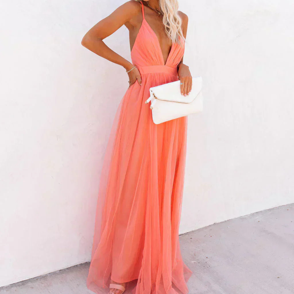 Ginebra | Vestido largo color coral claro