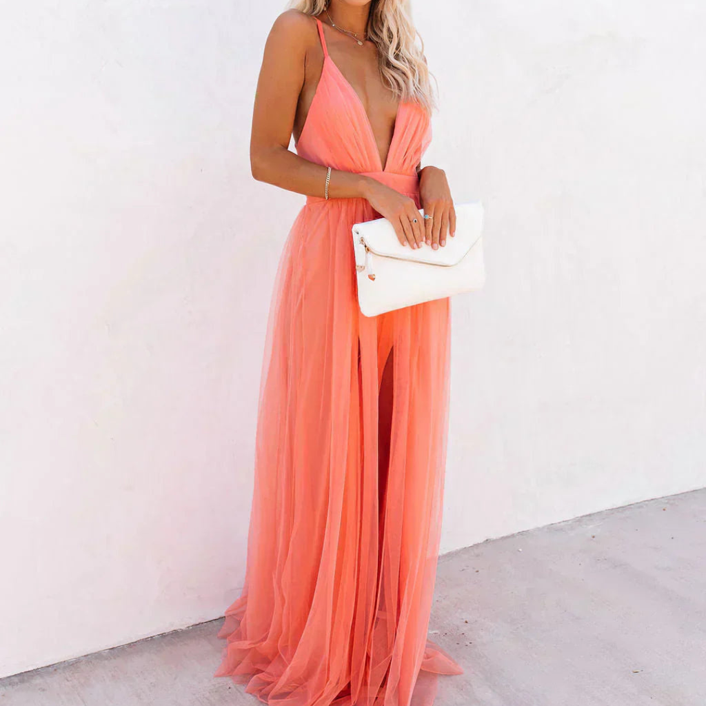 Ginebra | Vestido largo color coral claro