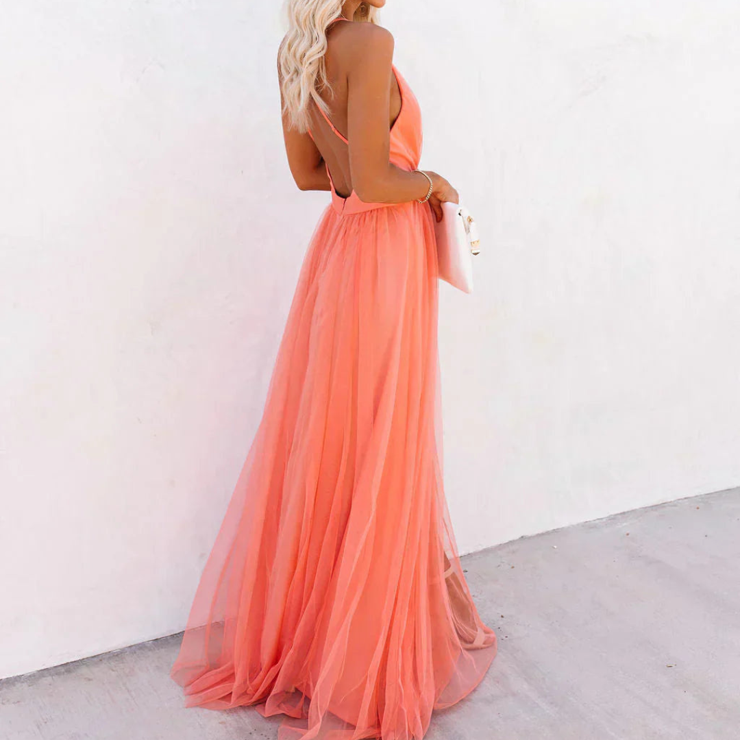 Ginebra | Vestido largo color coral claro