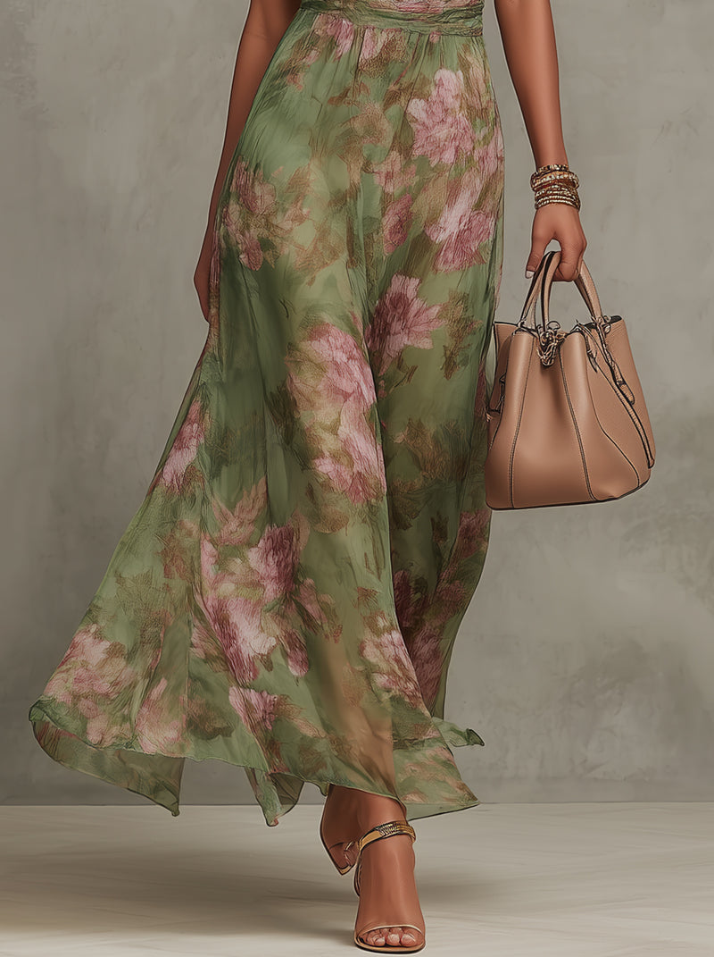 Livia | Elegante vestido largo con cuello halter y estampado floral